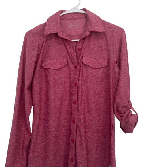 Eddie Bauer Women XS Pink Heather Button-Up Long-Sleeve Shirt Dual Chest Pockets - Picture 8 of 16